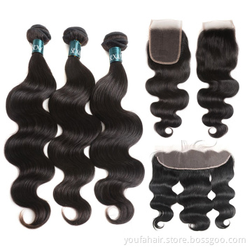 Wholesale 12A Virgin Human Hair Raw Cuticle Aligned Hair Mink Remy Brazilian Hair 3 Bundles With HD Lace Frontal Closure Vendor